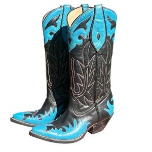 Vintage Rancho Loco Black & Blue Western Boots Sz-5